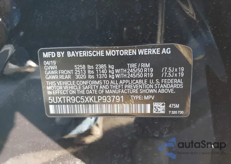 2019 BMW X3 xDrive30I from USA, damaged, VIN 5UXTR9C5XKLP93791